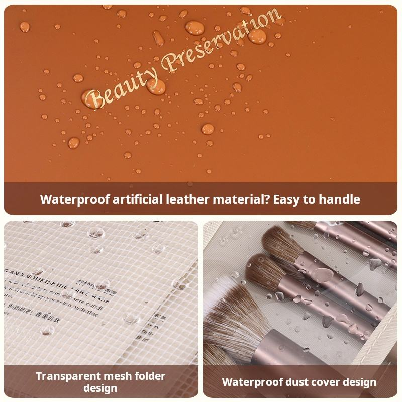 Material impermeável couro PU, pasta transparente mesh e capa protetora pincéis