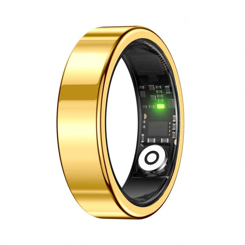 Smart ring dourado - vista lateral externa com sensor LED verde