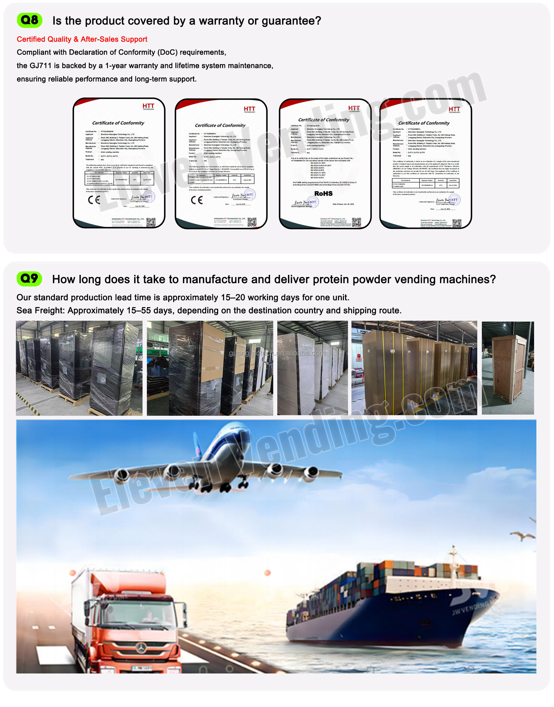 GJ711 - Certificados CE RoHS e logística de entrega