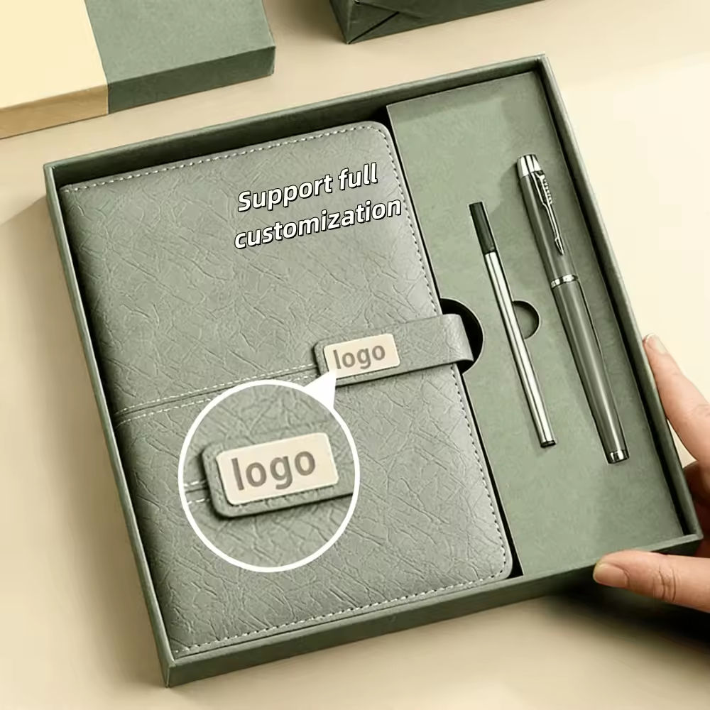 Kit Executivo - Caderno cinza com caneta em caixa presente