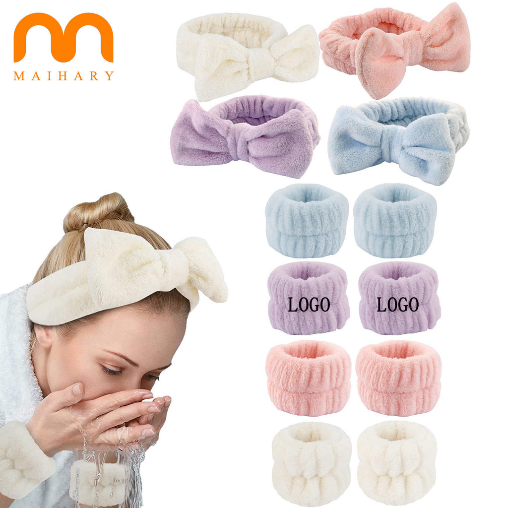Kit tiara e pulseiras microfibra - cores branco, rosa, lilás e azul