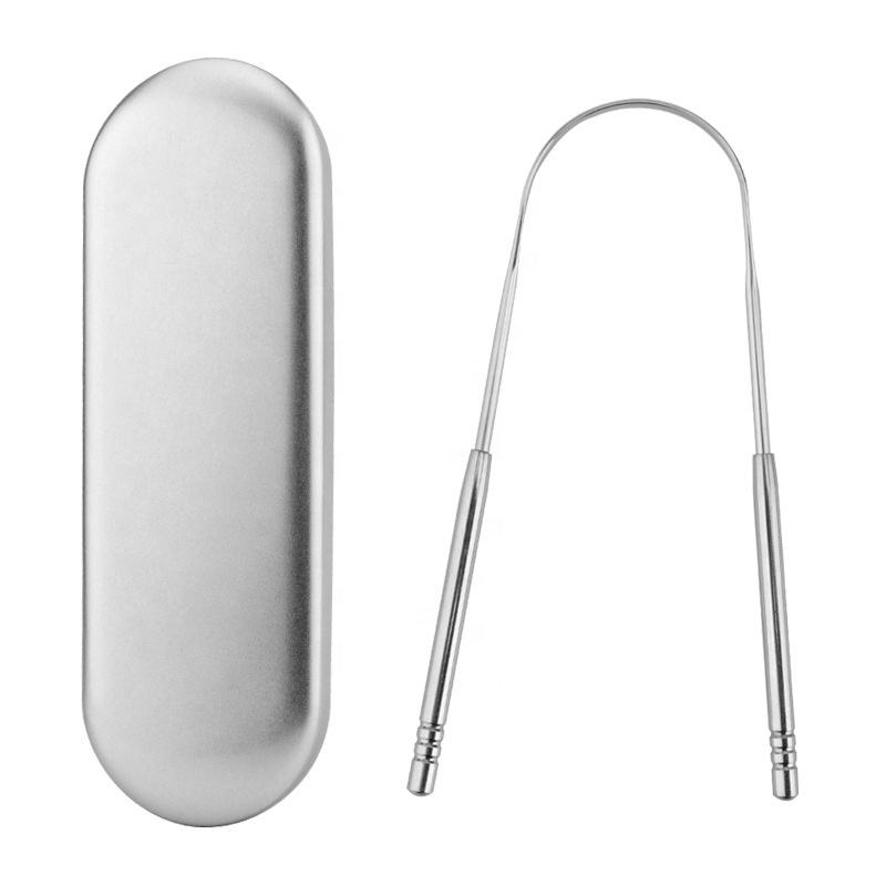 Limpador de língua inox com estojo - kit completo