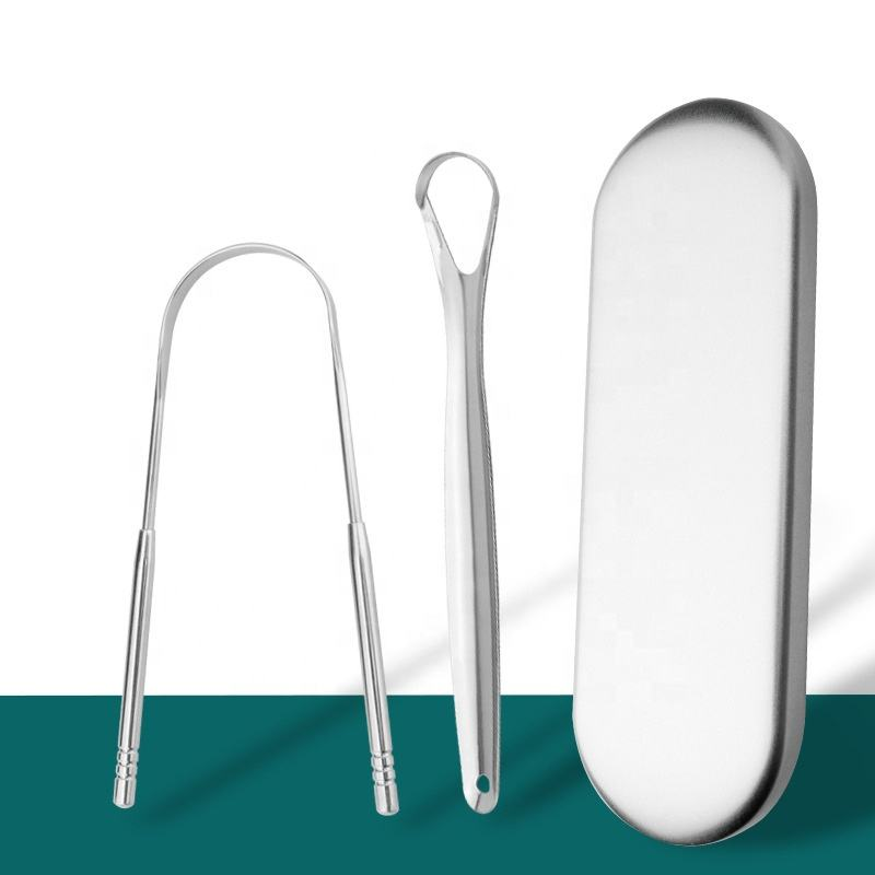 Kit limpador de língua: 2 unidades e estojo inox