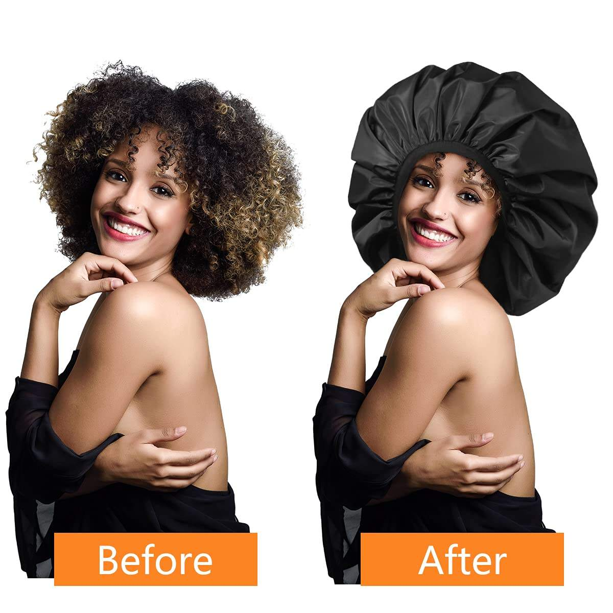Antes e depois: cabelo afro solto vs cabelo protegido com touca XL
