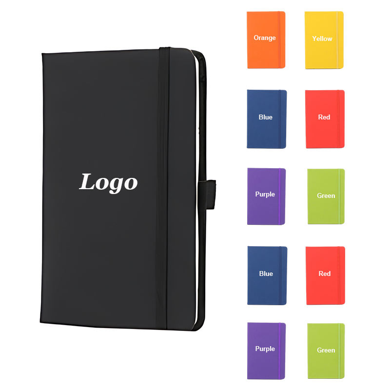 Caderno A5 - Grade de cores disponíveis: laranja, amarelo, azul, vermelho, roxo, verde