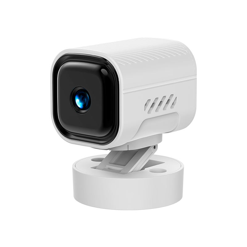 Mini câmera WiFi 1080P branca - vista em perspectiva