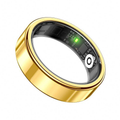 Smart ring dourado - vista interna mostrando sensores PPG e chip verde