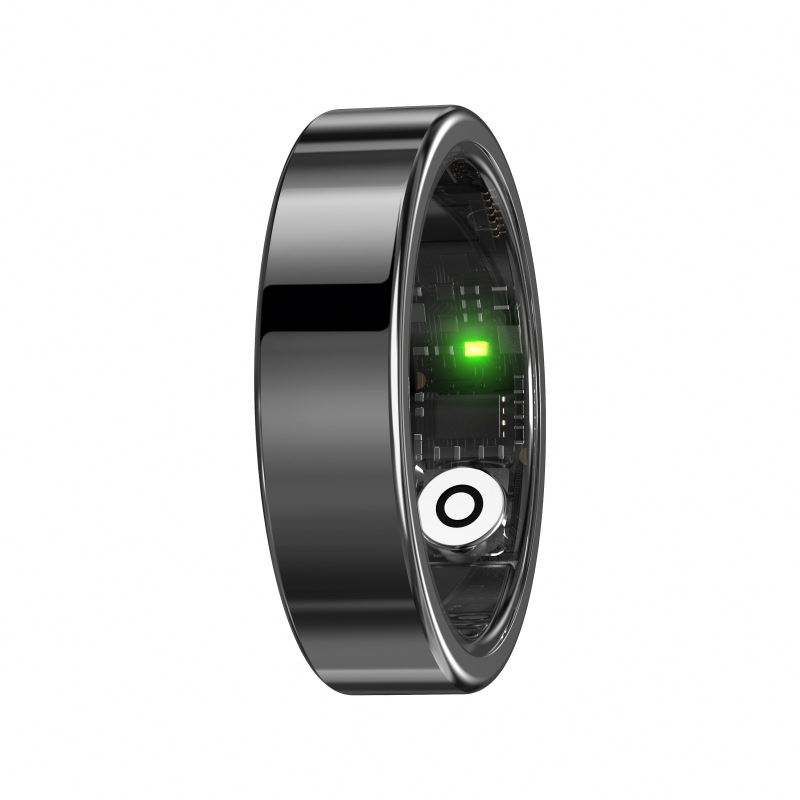 Smart ring preto - vista lateral externa com sensor LED verde