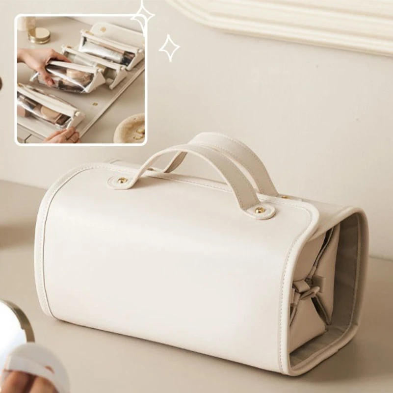 Necessaire off-white fechada - vista lateral com alça superior