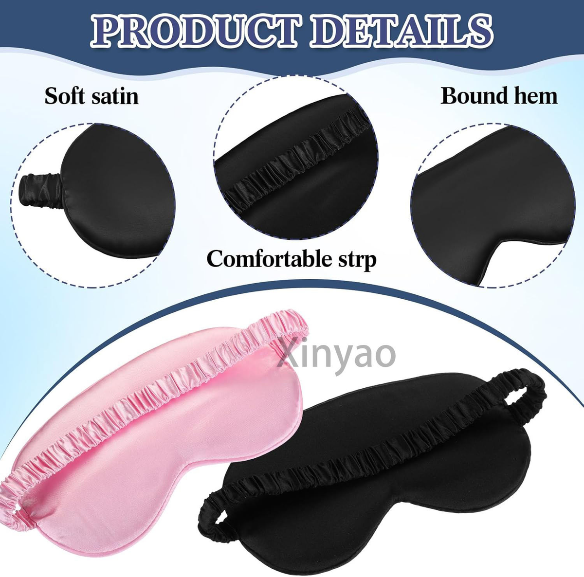 Product Details: soft satin, bound hem, comfortable strap - máscaras rosa e preta