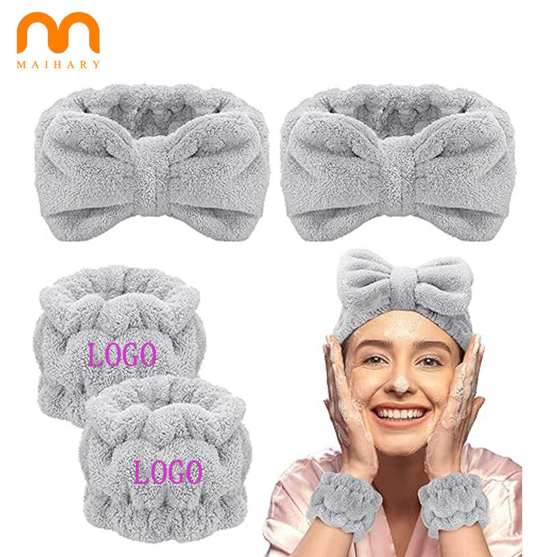 Kit tiara cinza com laço + 2 pulseiras absorventes microfibra - uso ao lavar rosto