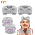 Kit tiara cinza com laço + 2 pulseiras absorventes microfibra - uso ao lavar rosto