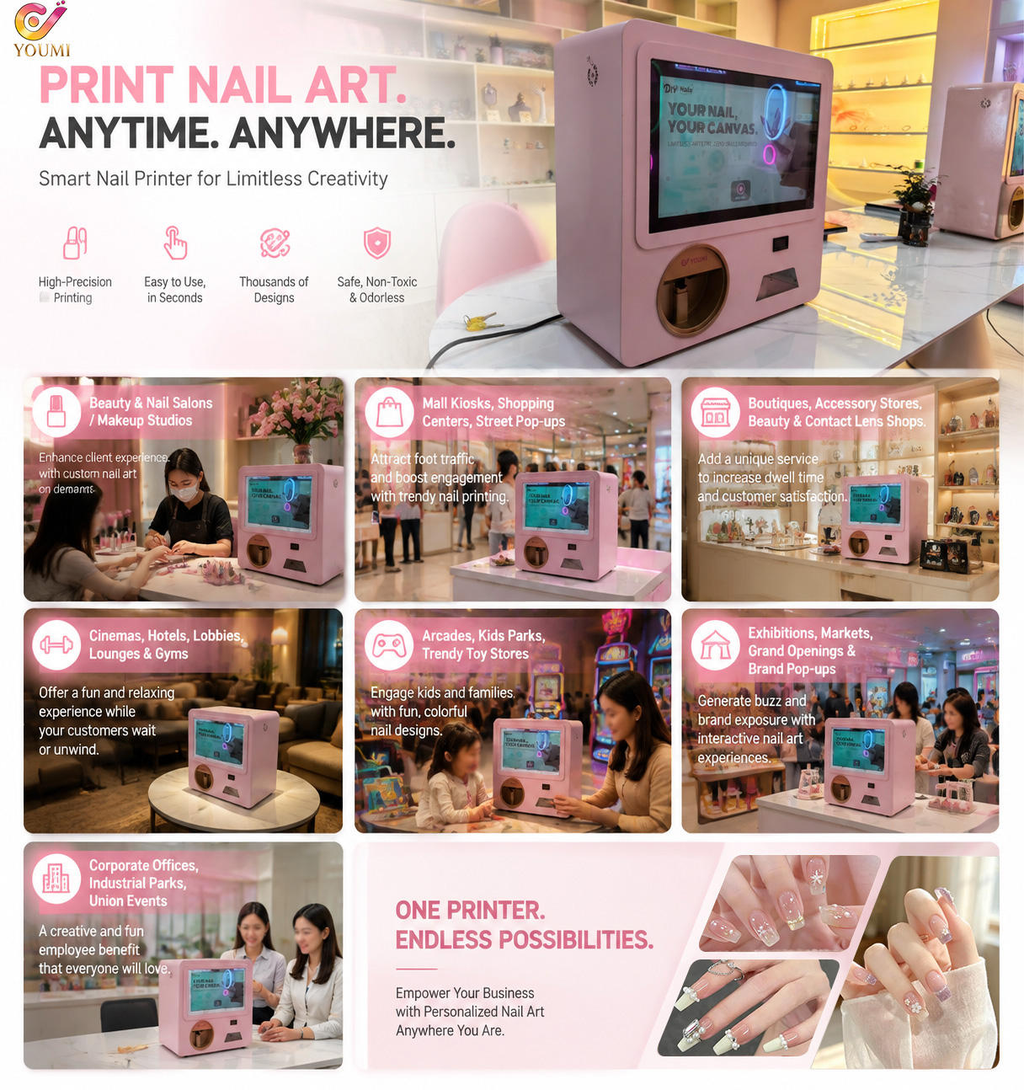 Print Nail Art Anytime Anywhere - casos de uso: salões, shoppings, boutiques, cinemas, parques, feiras e escritórios