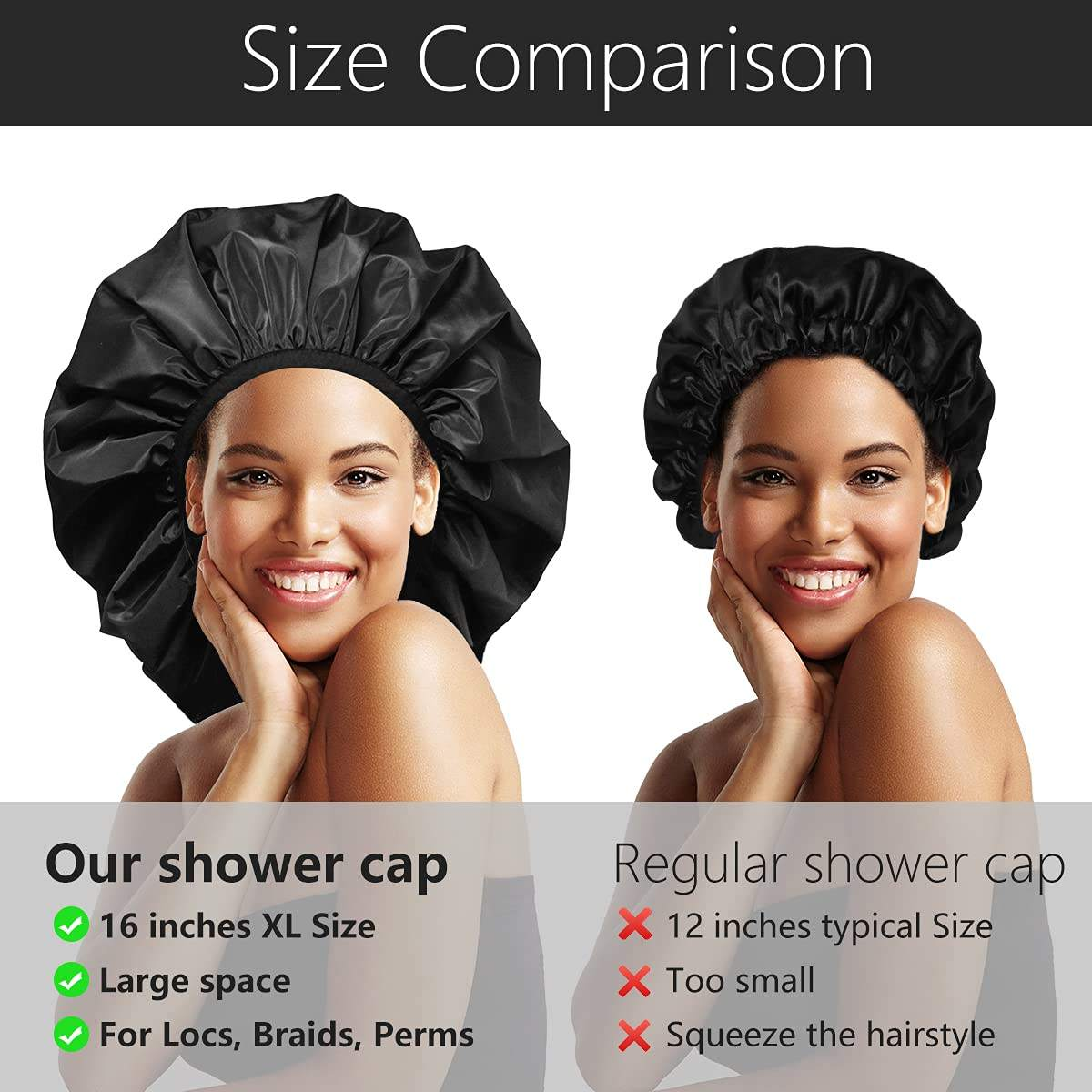 Comparação: touca XL 16 pol vs touca comum 12 pol - mais espaço